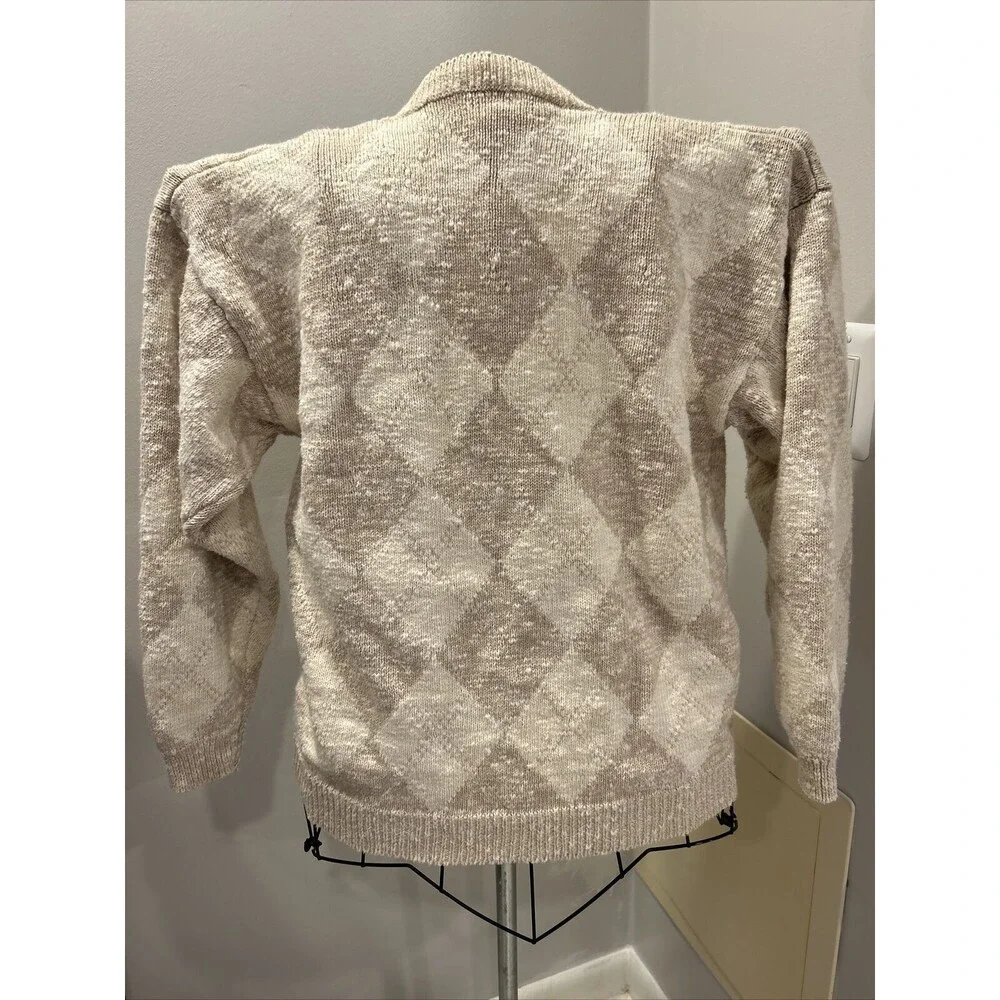 Vintage Talbots Womens Cardigan Sweater Large Beige Diamond Button Front